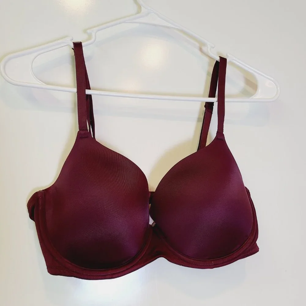 PINK Victorias Secret Maroon Burgundy Where Everwhere Lightly Lined Bra 36D - Picture 7 of 7